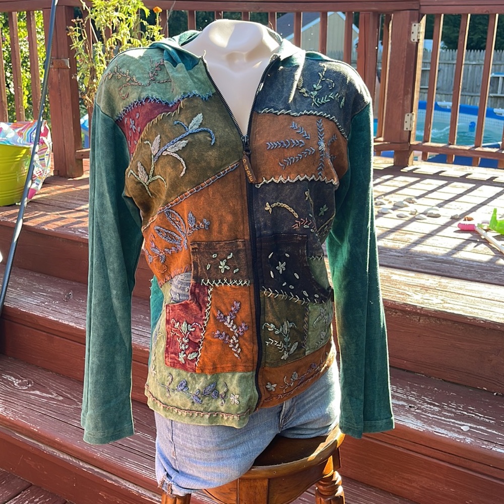 PURE Zippered Hooded Jacket.  Embroidered design- Tye dye Look